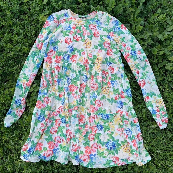 AFRM sheer Long Sleeve Floral Babydoll Dress size small Preowned spring summer - Picture 2 of 11